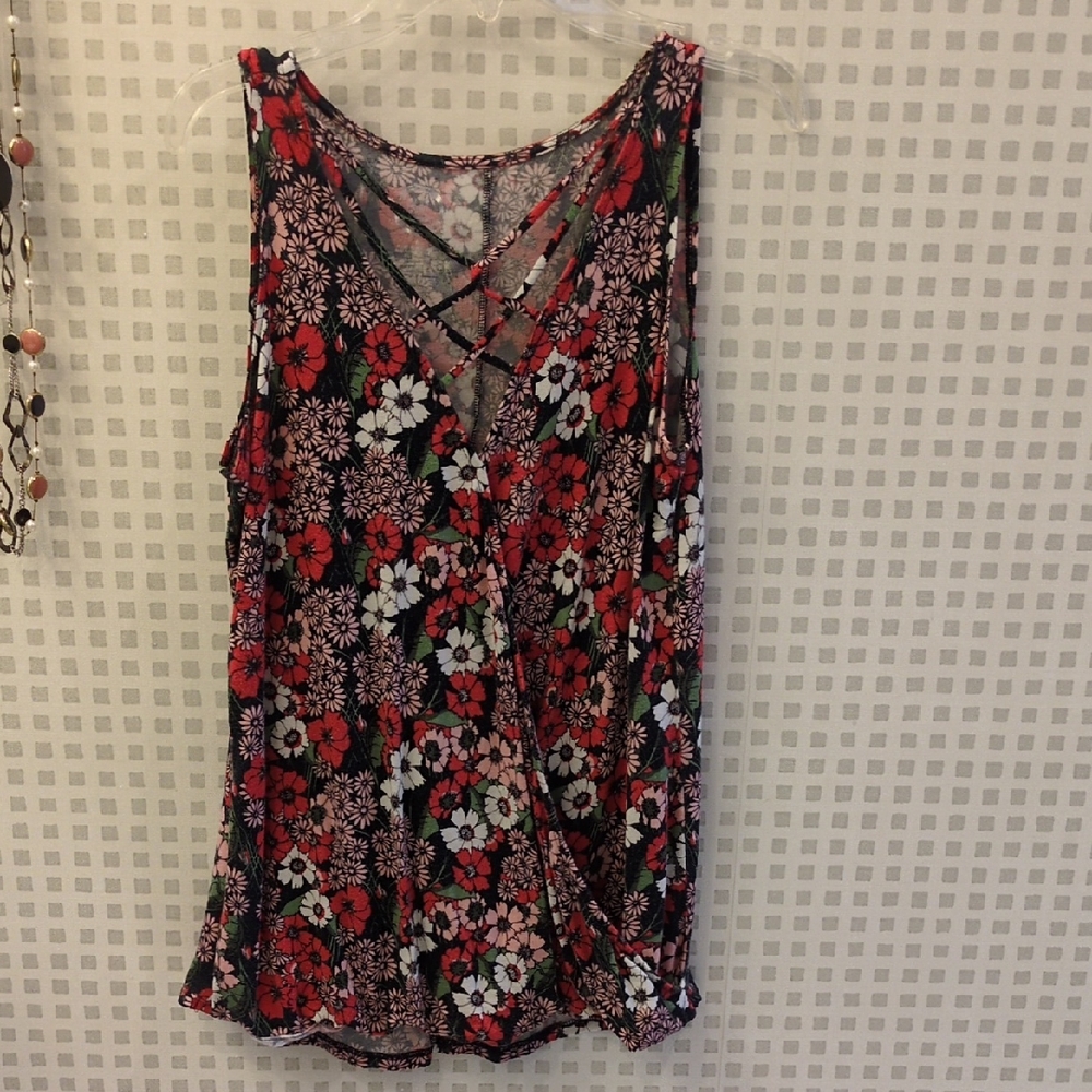 Vibrant Floral Cross-Front Tank Top